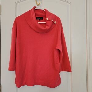 Jones New York Cowl Neck 100% Cashmere Sweater Large  SALMON PINK  💗 3/4 Sleeve